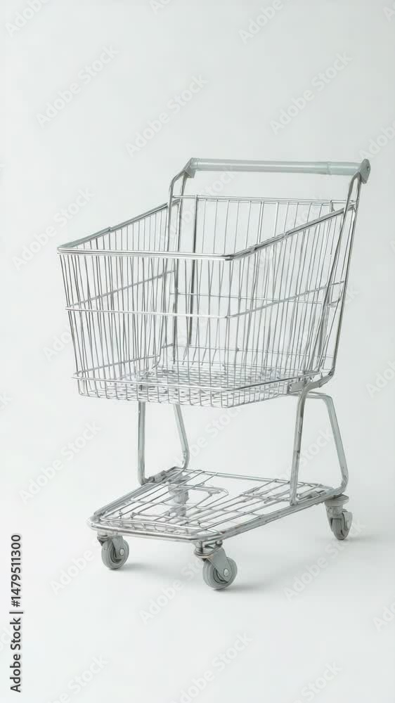 Isolated metal shopping cart on a white background, supermarket, retail, store item, consumption, empty buggy, grocery purchase