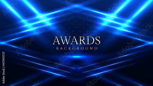 Elegant awards ceremony background with blue spotlights. Perfect for event invitations, award presentations, gala nights, corporate ceremonies, achievement celebrations, online event promotions.