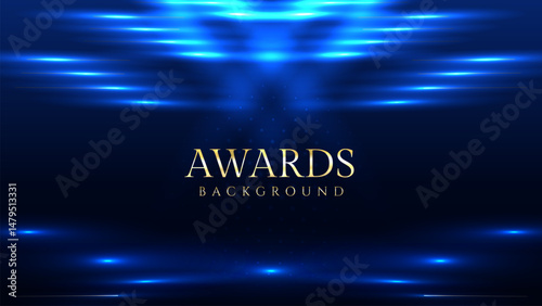 Elegant awards ceremony background with blue spotlights. Perfect for event invitations, award presentations, gala nights, corporate ceremonies, achievement celebrations, online event promotions.