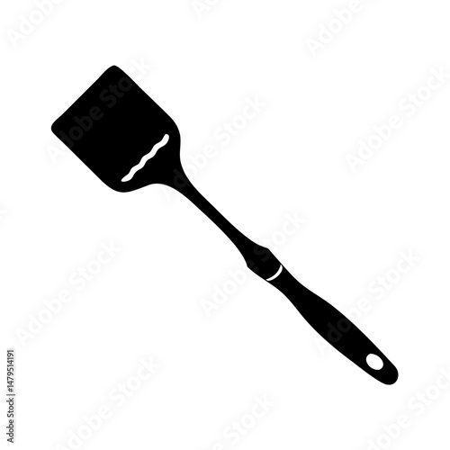 Silhouette of a cooking spatula with a hole, kitchen utensil icon