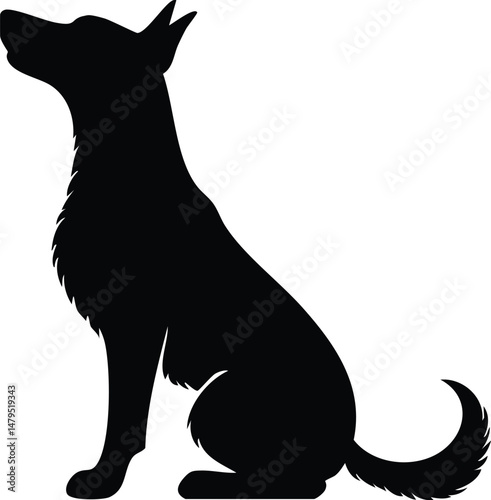 loyal canine silhouette, attentively sitting with an upward gaze.