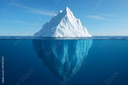 Iceberg Above and Below Water with Hidden Depth in Clear Blue Ocean – Arctic Glacier Seascape