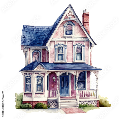 Dollhouse, watercolor vector, isolated on a white background.