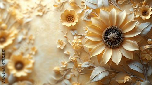An artistic image with elements of floristry and decorative plaster, emphasizing the harmony of nature and design..