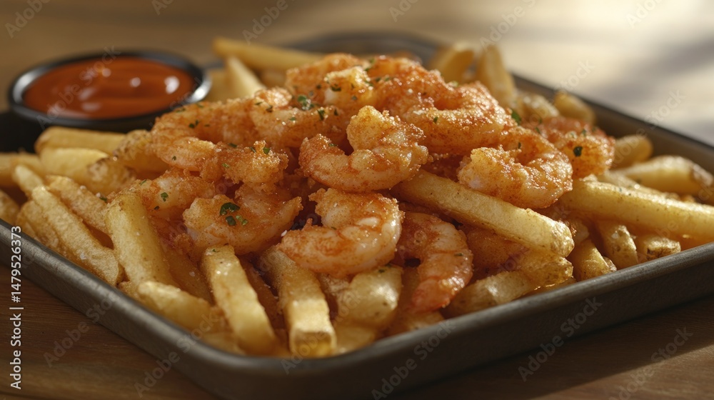 Shrimp fries dish on plate Shrimp fries dish on plate