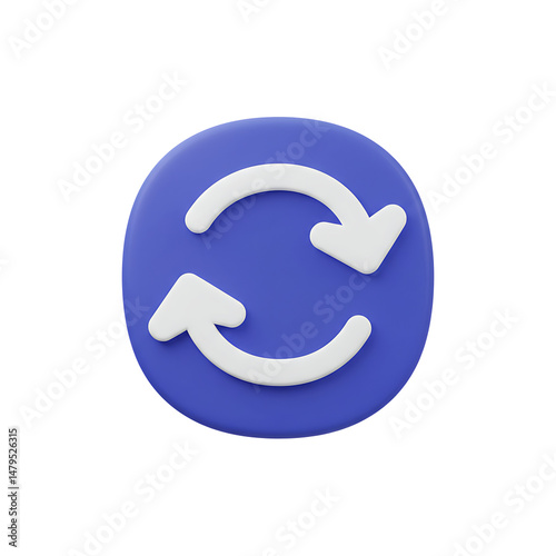 3D Render of a Circular Refresh Button with White Arrows on a Blue Background