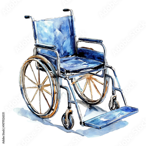 Wheelchair, watercolor illustration, isolated on a white background.