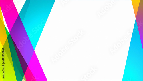 Colorful geometric shapes overlap each other, creating a vibrant and abstract composition