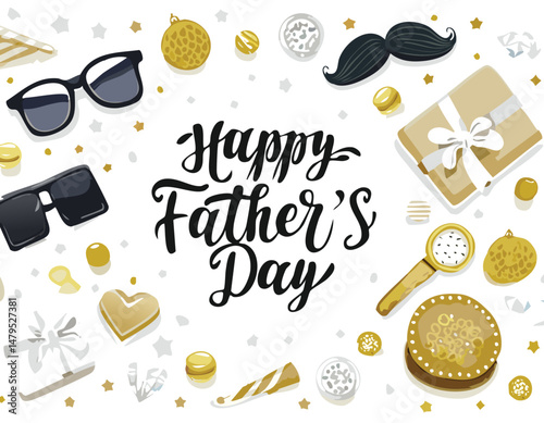 Hand-lettered “Happy Father’s Day” with stylish decorations and calligraphy. Perfect for greeting cards, posters, social media, and celebration designs honoring dads.