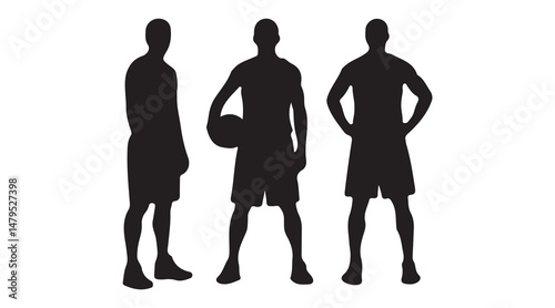 Basketball Player Silhouette Holding Ball – Portrait Pose on White Background