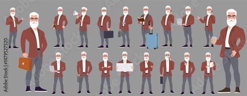 Man Character design. Front, side, back view and explainer animation poses. Character set with lip sync and facial expressions of Happy, angry, sad, Joy with Side walk cycle animation sequence sprite 