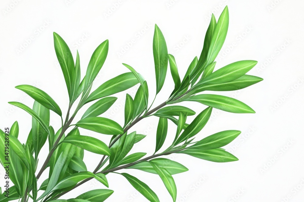 Fototapeta premium Rosemary sprig with green needles isolated on white perfect for natural food visuals and herb packaging