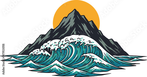 Vector Mountain Waves Crashing