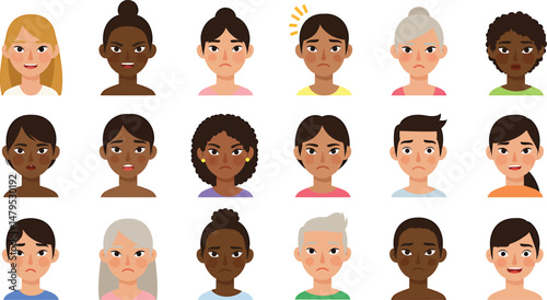 Diverse Faces Expressing Emotions - Vector Set