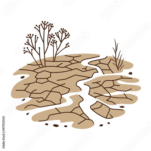 Windmill on a dry landscape. A rustic windmill stands against a backdrop of arid land, under a clear sky. Perfect for conveying themes of sustainability, renewable energy, or rural landscapes