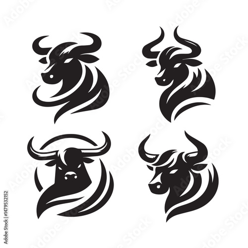 Wallpaper Mural black Set of vector black silhouettes of bull icon isolated on a white background Torontodigital.ca