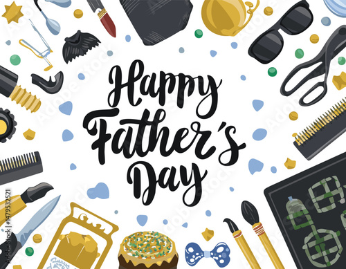Hand-lettered “Happy Father’s Day” with stylish decorations and calligraphy. Perfect for greeting cards, posters, social media, and celebration designs honoring dads.