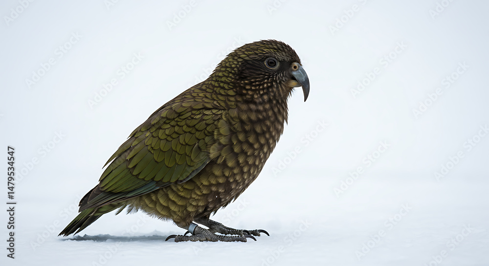 Obraz premium Majestic Kea Parrot in snowy habitat stunning alpine bird wildlife beauty New Zealand icon