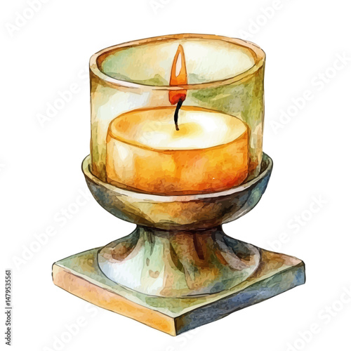 Candle Holder, watercolor vector, isolated on a white background.
