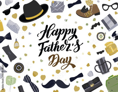 Hand-lettered “Happy Father’s Day” with stylish decorations and calligraphy. Perfect for greeting cards, posters, social media, and celebration designs honoring dads.