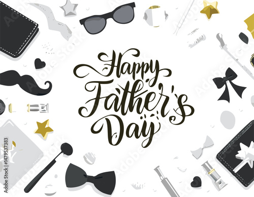 Hand-lettered “Happy Father’s Day” with stylish decorations and calligraphy. Perfect for greeting cards, posters, social media, and celebration designs honoring dads.