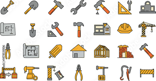 Flat Bold Construction & Tools Icons