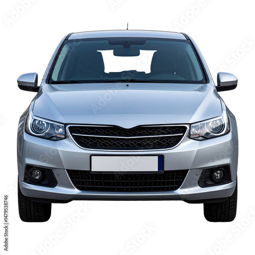 Front of a gray car. Suitable for automotive blogs, car enthusiasts websites, transportation industry marketing materials, and automotive design projects.