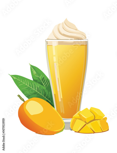 Creamy Yellow Mango Smoothie Topped with Whipped Cream Delight - Vector Illustration