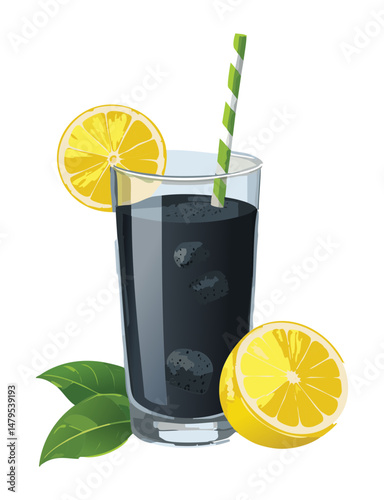 Cool Dark Infusion with Fresh Lemon - Vector Illustration
