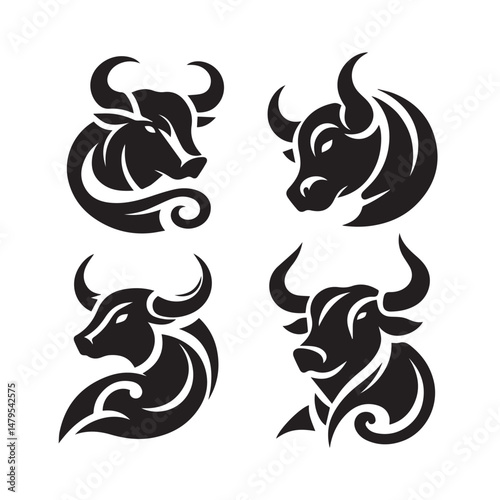 Wallpaper Mural black Set of vector black silhouettes of bull icon isolated on a white background Torontodigital.ca