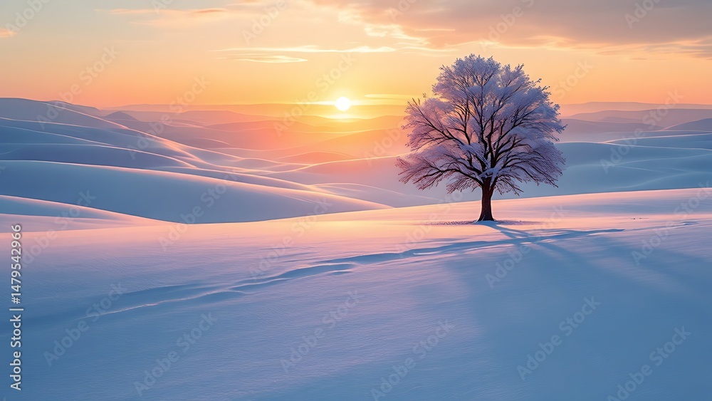 Single tree casting long shadow on snowy hill during sunrise. Ideal for wallpapers, inspirational posters, seasonal designs, and serene nature-themed content Single tree casting long shadow on snowy hill during sunrise. Ideal for wallpapers, inspirational posters, seasonal designs, and serene nature-themed content