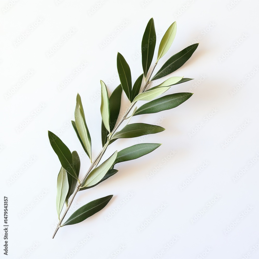 Fototapeta premium Olive Branch on White Background Simple Minimalist Nature Photography