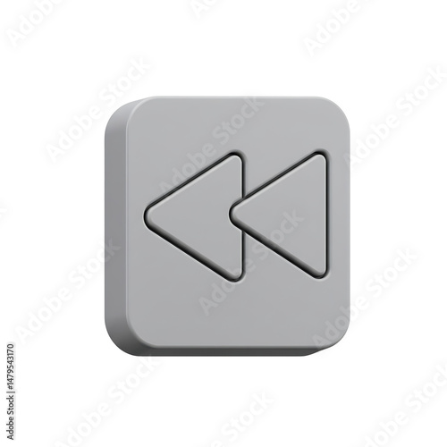 3D Render of a Gray Rewind Button Icon on a Black Background for User Interface Design