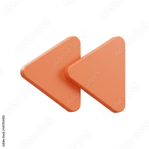 3D Render of a Rewind Button Icon in Coral Orange on Black Background