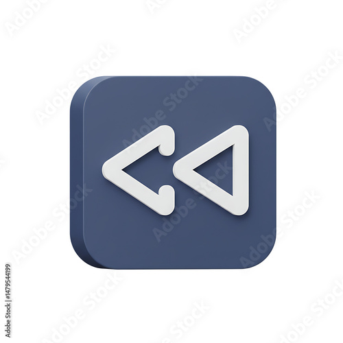 3D Render of Rewind Button Icon on Dark Blue Square