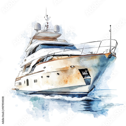 Yacht, watercolor vector, isolated on a white background.