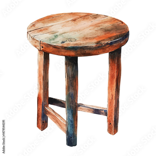 watercolor vector of Wooden Side Table, isolated on a white background.
