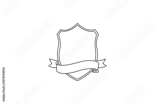 Simple line art shield and banner emblem template vector ribbon banner for logo design 