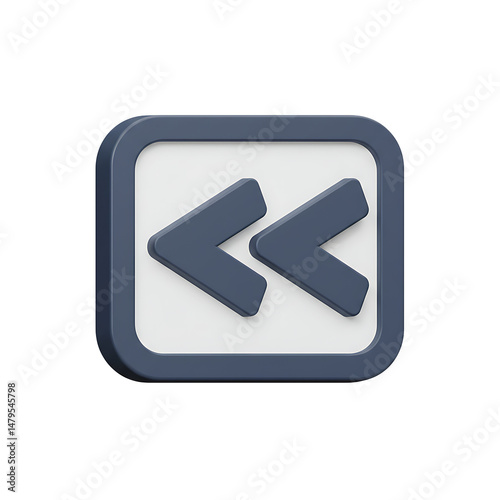 3D Render of a Rewind Button Icon in Dark Blue and White