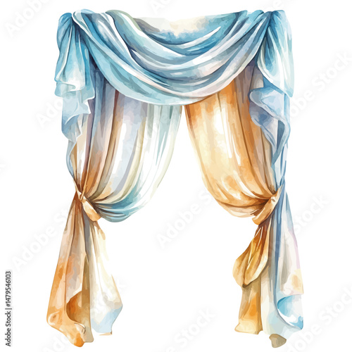 Window Curtain, watercolor illustration, isolated on a white background.