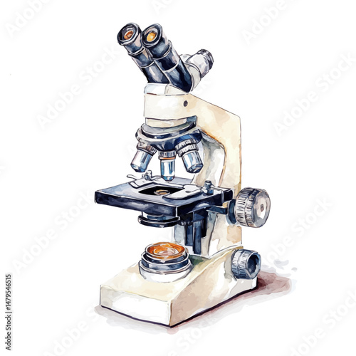 watercolor vector of Microscope, isolated on a white background.