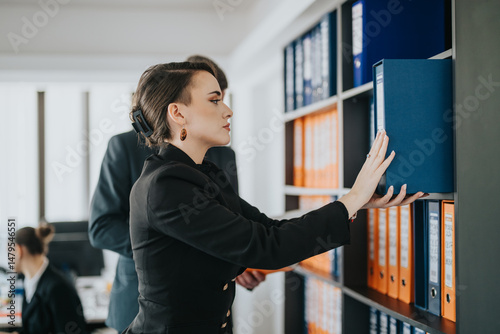Εκτύπωση καμβά Business people managing documents in office, focusing on teamwork and efficienc