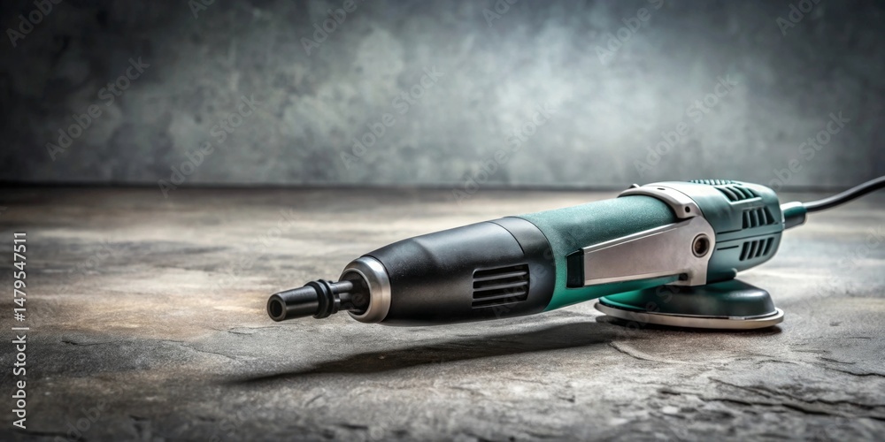 A teal and black power tool rests on a dark stone surface, ready for the next project
