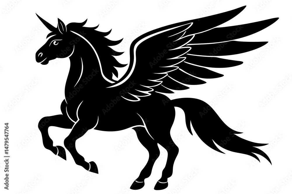 Pegasus silhouette vector illustration, horse silhouette vector Pegasus silhouette vector illustration, horse silhouette vector