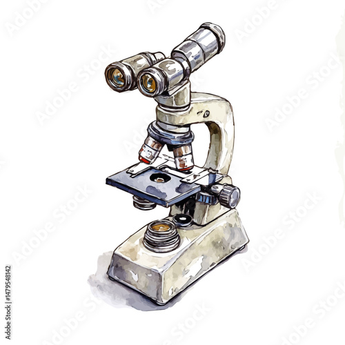 watercolor vector of Microscope, isolated on a white background.