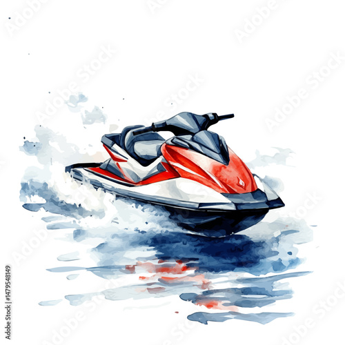 watercolor vector of Jet Ski, isolated on a white background.
