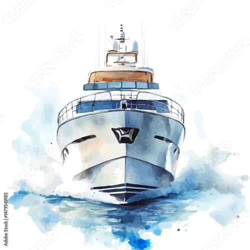 Yacht, watercolor illustration, isolated on a white background.
