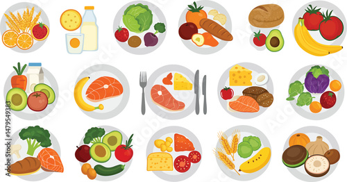 Balanced Nutrition and Healthy Eating Vector Illustrations