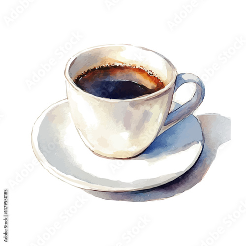 Morning Coffee, watercolor illustration, isolated on a white background.