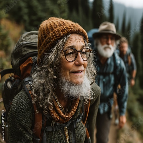 Seniors Hiking Mountain Trail photo